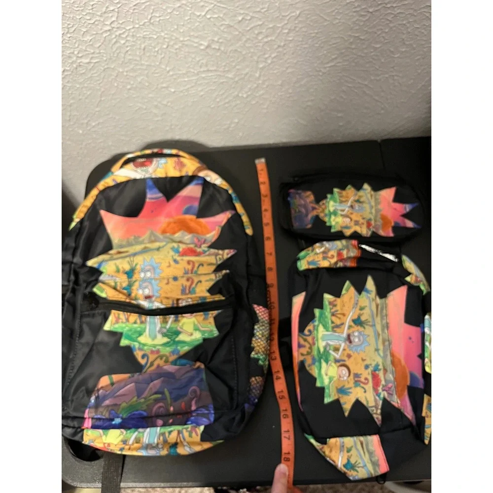 Rick and Morty 3 Piece Backpack Set Lunch Bag and Pouch Black Multicolor NWOT